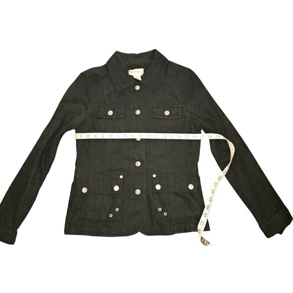 Buttons Cotton Blend Black Jacket Women's M With Button Details & Pockets - Picture 4 of 8